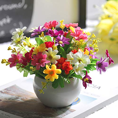 Nadalan Artificial Flower With Vase Gerbera Daisy Silk Fake Flower Bouquets For Desk Home Decor (Daisy) #TOP1