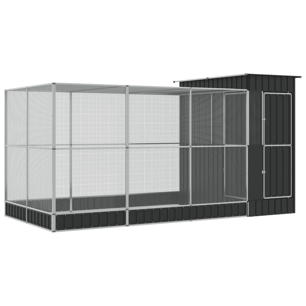 Hommdiy Voliere mit Erweiterung,Silbern Stahl, Vogelkäfig mit abschließbarer Flügeltür, Vogelvoliere für Papageien Wellensittiche,Vogelbauer Vogelhaus416 x 203 x 216 cm