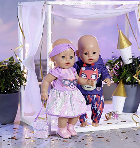 Zapf Creation 830819 BABY born Happy Birthday Gast Outfit - Puppenoutfit mit blauem Hoodie, mit Blitzen bedruckter Hose… – Bild 6