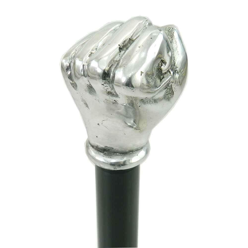 Walking Stick Elegant Wooden Cane Pewter Handle Fist Handmade in Italy Cavagnini