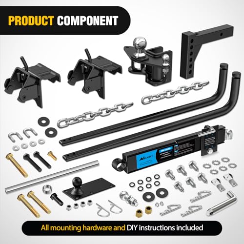 Image of Nilight 1000 lbs Round Bar Weight Distributing Hitches Kit with Interchangeable Spring Bars and Sway Control, 2-in Solid Steel Shank, 2-5 /16 in Alloy Steel Ball