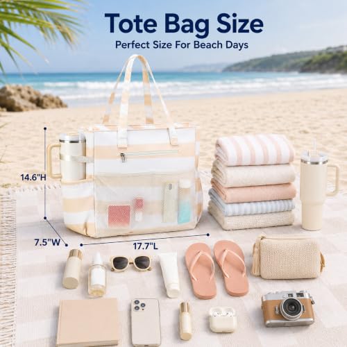 Image of LEDAOU Beach Bag Waterproof Sandproof Women Beach Tote Pool Bag with Zipper for Swim Gym Grocery Travel with Wet Pocket