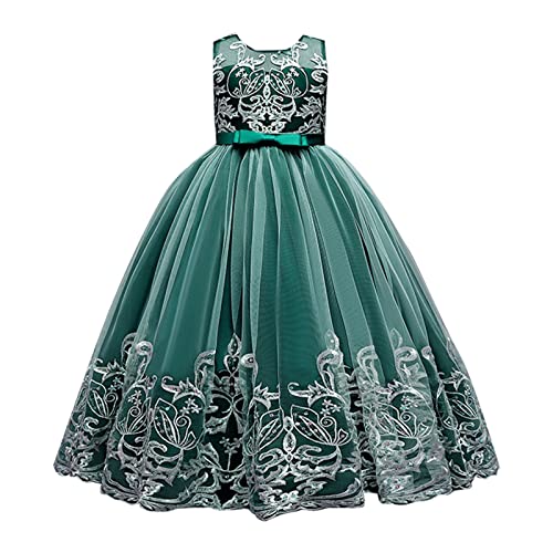 Vestido de encaje para niña de flores para niños, boda, dama de honor, desfile, fiesta, formal, largo, vestido largo para primer cumpleaños, baile, baile, lentejuelas, bowknot, vestido de tul hinchado
