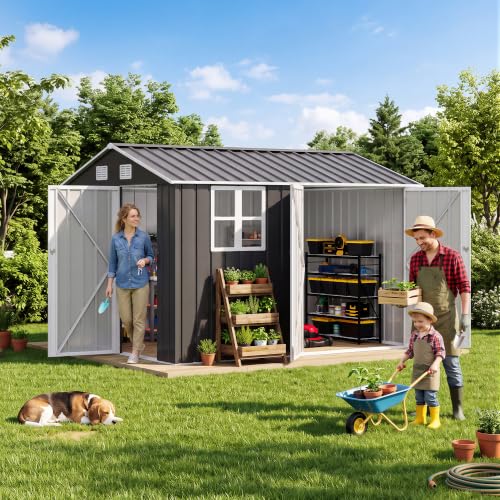 Image of DWVO Upgrade 3 Doors 10x8ft Large Outdoor Storage Shed with Window