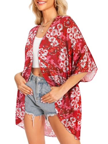 Image of Women Kimono Cardigans Casual Summer Tops Cover up Open Front Floral Print Resort Wear 2026