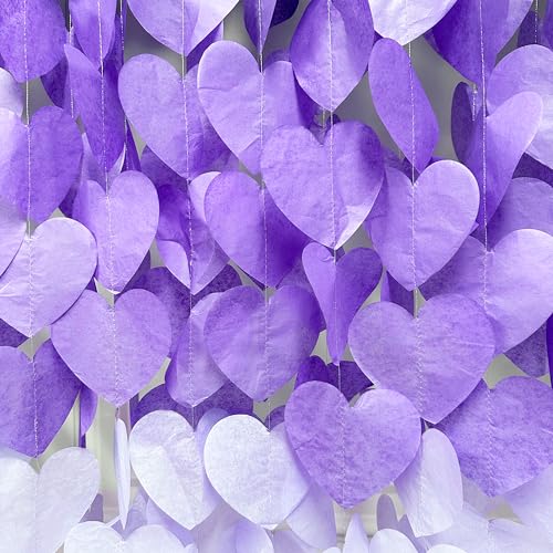 Image of 205Ft Lavender Party Decoration Ombre Purple White Heart Backdrop Streamer Tissue Paper Heart Hanging Garland for Birthday Valentines Day Bachelorette Wedding Bridal Shower Lilac Violet Party Supplies