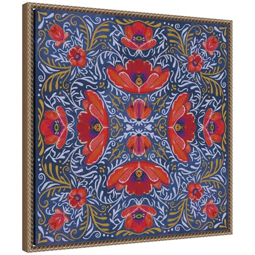 Kate and Laurel Framed Canvas Wall Art Print Kaleidoscope Poppies by Lucia Gianello, 22 x 22 Sylvie Beaded Dark Gold Frame, Global, Abstract Art for Wall Decor by Kate and Laurel - Used condition - CA$91.12