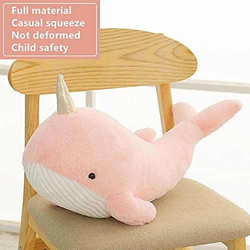 Image of Tezituor 24 Inch Narwhal Stuffed Animal, Hugging Soft Ocean Narwhal Pillow Gift for Girls Kids, Cute Pink Large Stuffed Whale Plush Toy Christmas Deaor Gift