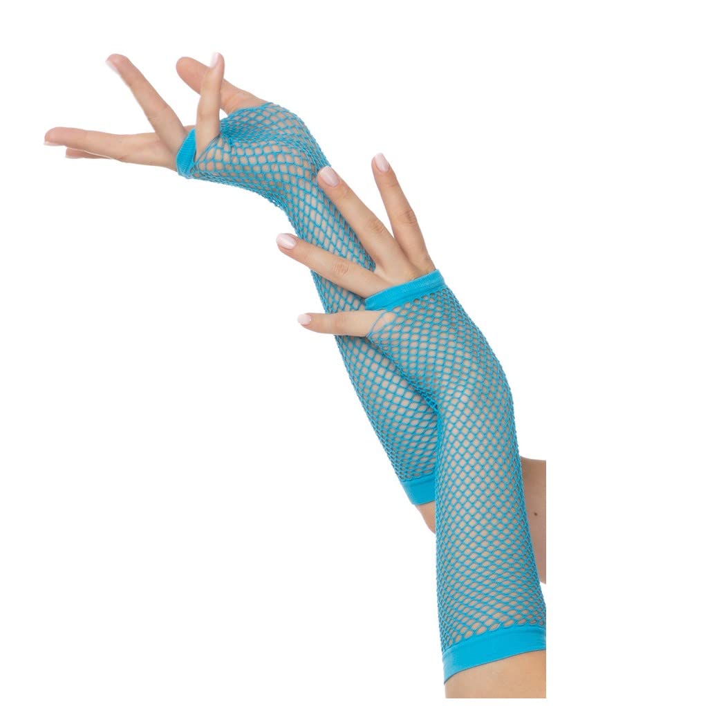 Long Fishnet Gloves Fingerless Party Fancy Dress Rave TUTU 1980s Hen Night (Baby Blue)