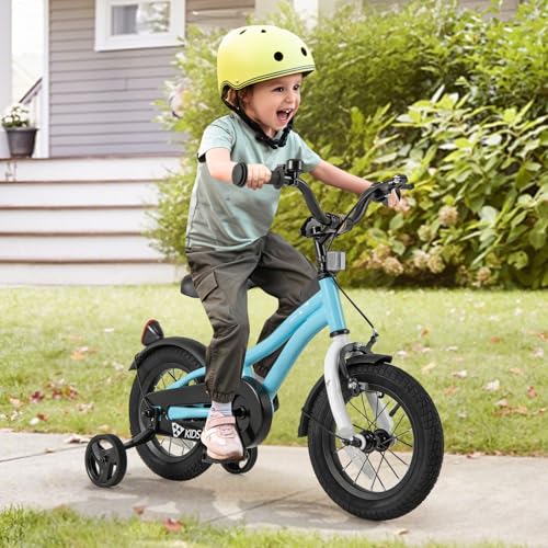 Image of BABY JOY Kids Bike, 12 14 16 18 Inches Sporty Bicycle with Training Wheels, Adjustable Seat, Handbrake & Coaster Brake, Reflectors, Girls Boys Bike for 3-8 Years Old Children