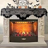 OurWarm Halloween Mantel Scarf Black Lace Fireplace Mantel Decor, Halloween Party Decorations Indoor for Festive Party Supplies, Window and Fireplace Cover with Spiderweb Decor 78 X 19 Inch