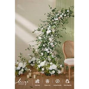 Ling's Moment Flower Garland - 6FT Eucalyptus & Rose - Sweetheart Table Decor for Wedding Reception, Artificial Floral Garland for Mantle, Spring, Christmas Decoration, White & Lily Lings Moment Flower Garland 6FT Eucalyptus Rose Sweetheart Table Decor for Wedding Reception Artificial Floral Garland for Mantle Spring Christmas Decoration White Lily