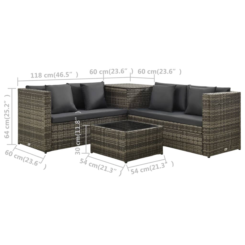 vidaXL Gartenmöbel 4-TLG. mit Auflagen Lounge Sofa Sitzgruppe Gartenset Sitzgarnitur Gartensofa Couchtisch Terrasse Poly Rattan Grau