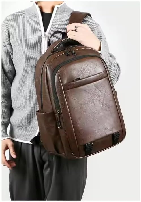 PU Leather Backpack for Men & Women - Work & College Backpack with Laptop Compartment (Chocolate)