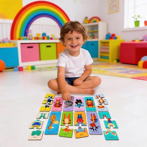Image of Lefan Wooden Jigsaw Puzzle for Kids (Pack of 12 Animals) | Animal Puzzle Learning Toy for Toddlers 3+ Years | Educational Matching Puzzle Board | Eco-Friendly Wooden Toys for Boys & Girls