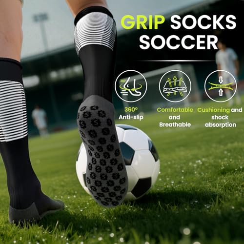 Supertrip 3 Pairs Grip Socks Soccer for Youth Kids,Anti Slip Knee High Sport Socks - Football Basketball3