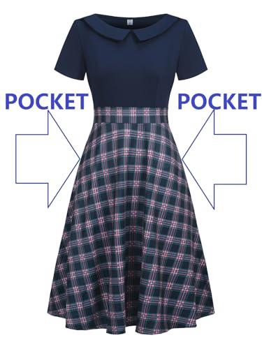 Image of Women's Elegant Vintage Dresses Knee Length Casual Floral Print Work Party Peter Pan Collar A-Line Dress with Pockets 978