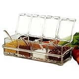 SHSYCER Acrylic Seasoning Box Seasoning Storage Clear Spice Rack Organizer Condiment Holder Container Spices,with Plastic Spoons Set of 4