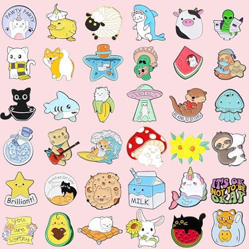 20/60 Mixed Enamel Brooch Bulk Set,Lapel Badges, Cartoon Plant Enamel Pin Sets, Funny Enamel Pins Bulk Set Cool Button Pins Aesthetic Brooch Lapel Pins Anime for Backpacks, Bag, Jacket, Kids, Girls, Festival Present2