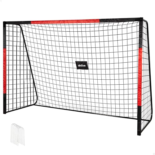AKTIVE 54305 Portería de fútbol de Acero, Estructura Desmontable, Fácil de Montar, 300x120x200 cm, con Red de poliéster, Incluye 7 piquetas para fijación, Resistente y Ligera, óptimo para Entrenar