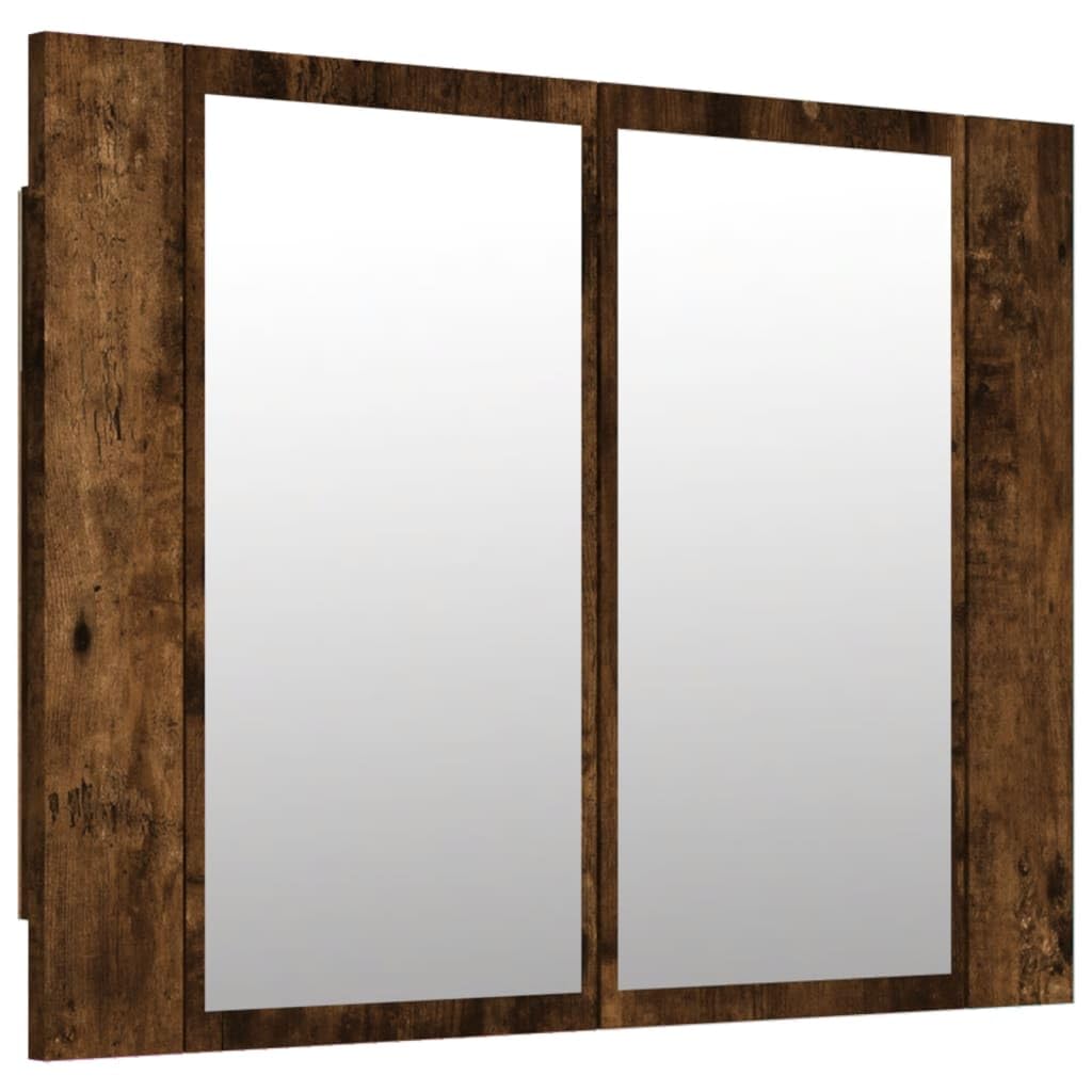 vidaXL Mobile a Specchio LED Rovere Fumo 60x12x45 cm Legno Multistrato, Mobile da Bagno a Specchio, Mobile con LED, armadietto a Muro con LED