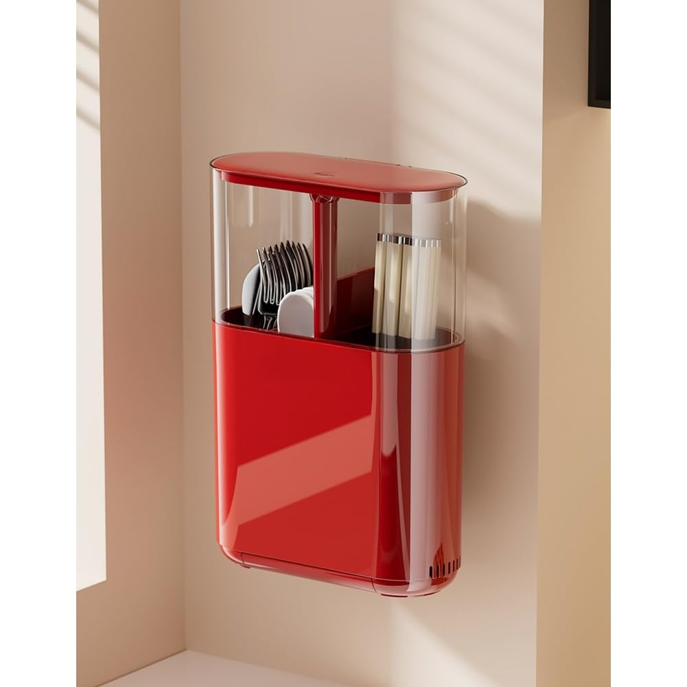 Support de baguettes ventilé à fixation murale, boîte de rangement de cuisine avec base amovible, cuillères, fourchettes, vert