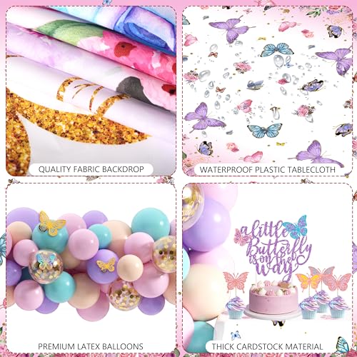 Image of TREWAVE Butterfly Baby Shower Decorations for Girls A Little Butterfly Is On The Way Party Backdrop Butterfly Cake Toppers Stickers Pink Purple Balloons Baby Boxes for Girl Birthday Baby Shower Decor