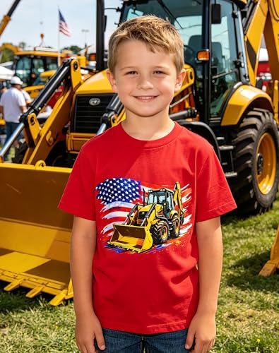 Image of Lovekider Back to School Kids Shirt 1-8Y Funny Excavator Construction Graphic T-Shirt Toddler Boys School Daily Outfit