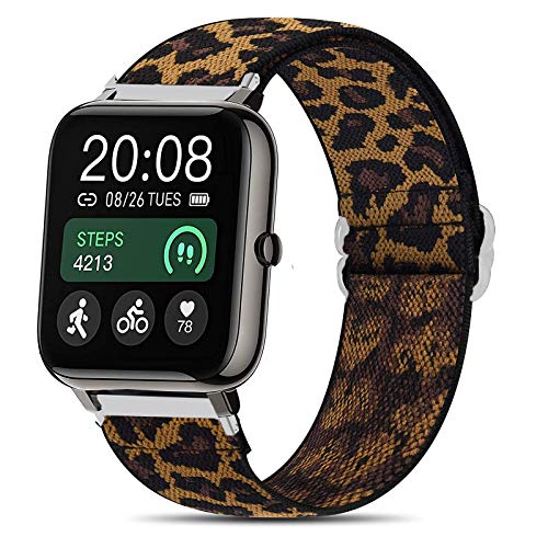 Giaogor Stretch Elastics Adjustable Strap Compatible for Popglory 22/Donerton Smartwatch/itouch air 3/FirYawee Smartwatch/Virmee VT3 (Leopard)