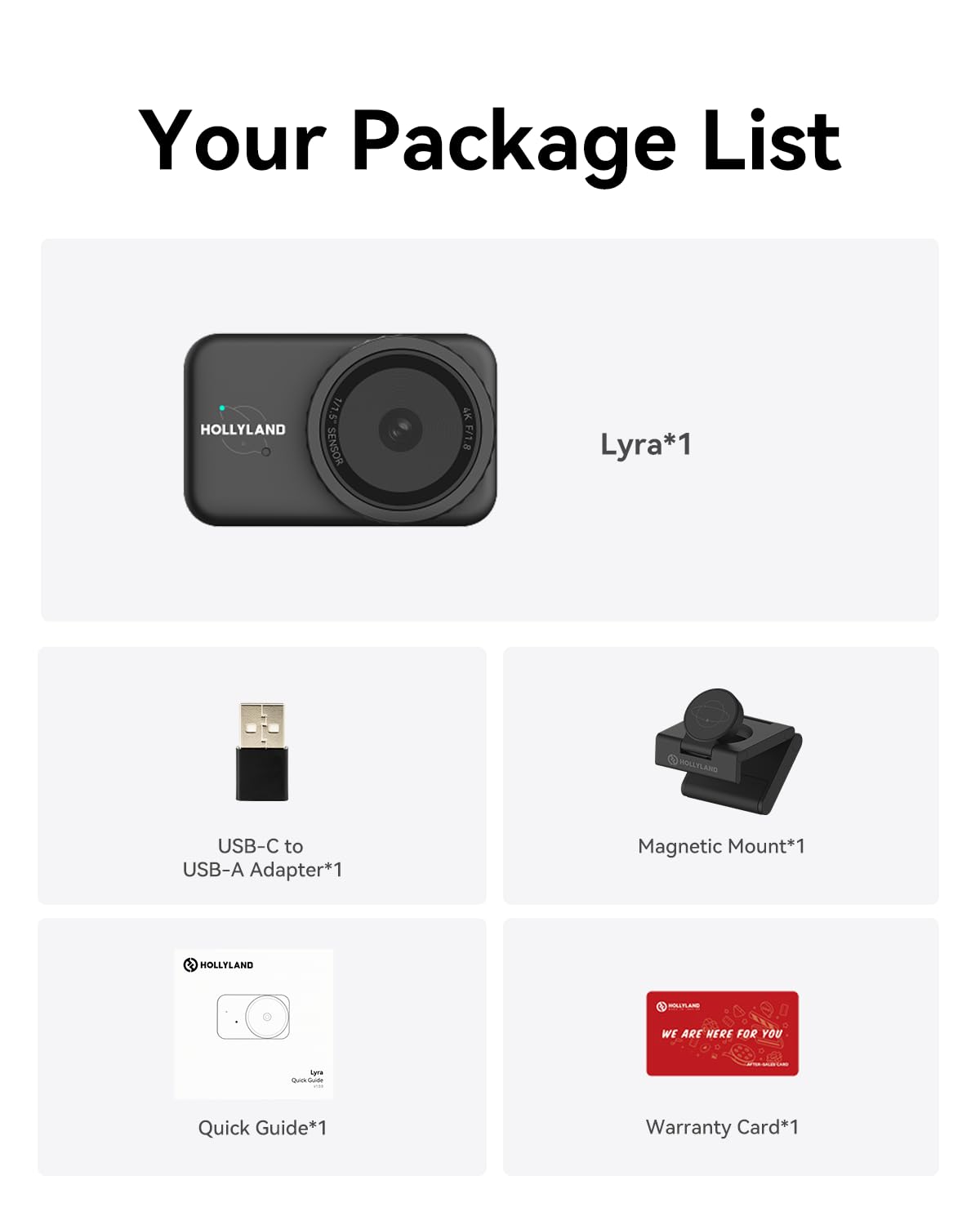 Hollyland Lyra Webcam UHD 4K per PC/Mac, Sensore da 1/1,5", Inquadratura Automatica, PDAF, HDR, Controllo per Live Streaming, Videochiamate, Gaming, Compatibile con Zoom, Teams, Twitch e Altri