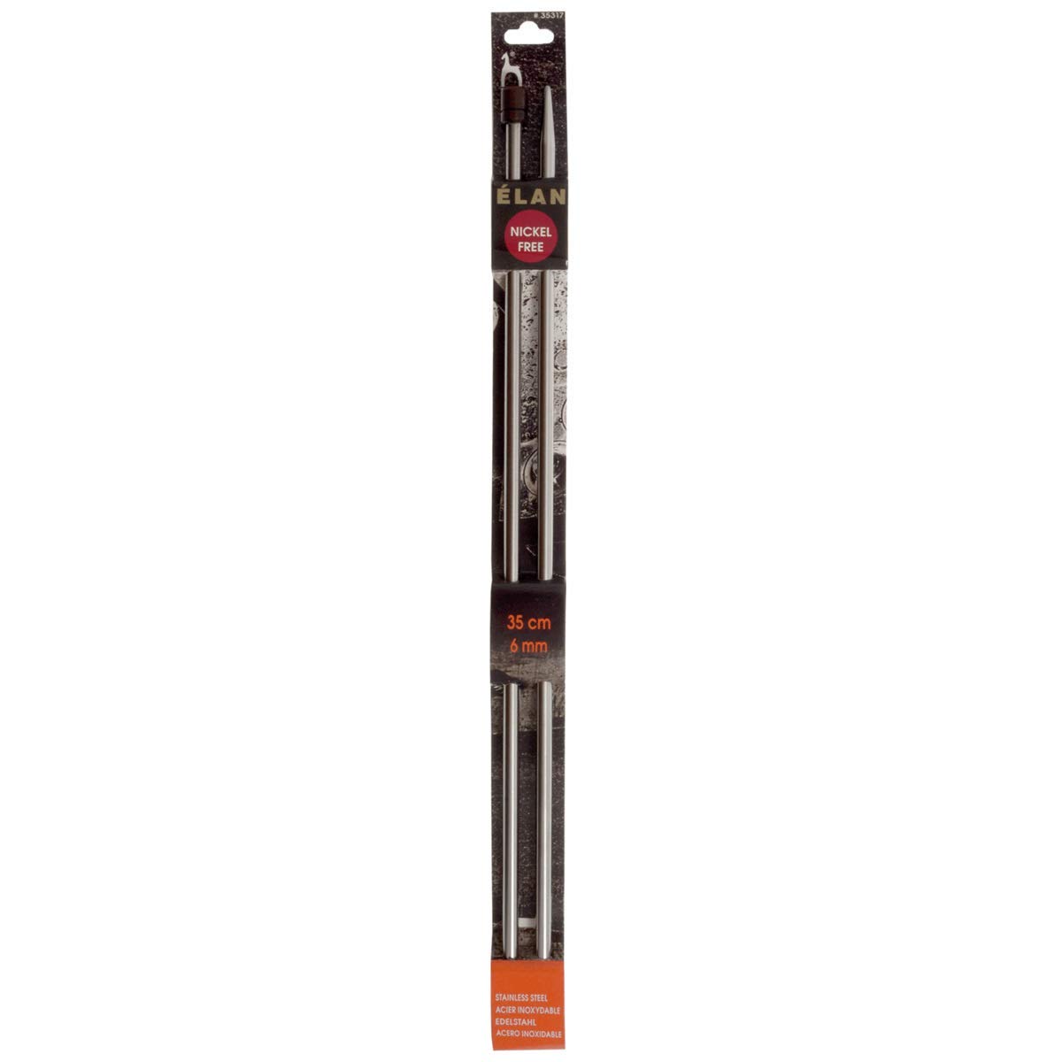 Pony Single Ended Elan Knitting Pins Stainless Steel with Rosewood Knob - 35Cm x 6.00mm
