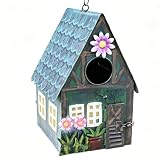 Metal Bird House for Outside, Hanging Vintage Birdhouses for Outdoors with Flower Accents, Weatherproof Bird House with Front & Back Access Doors for Easy Cleaning, for Bluebird Finch Hummingbird