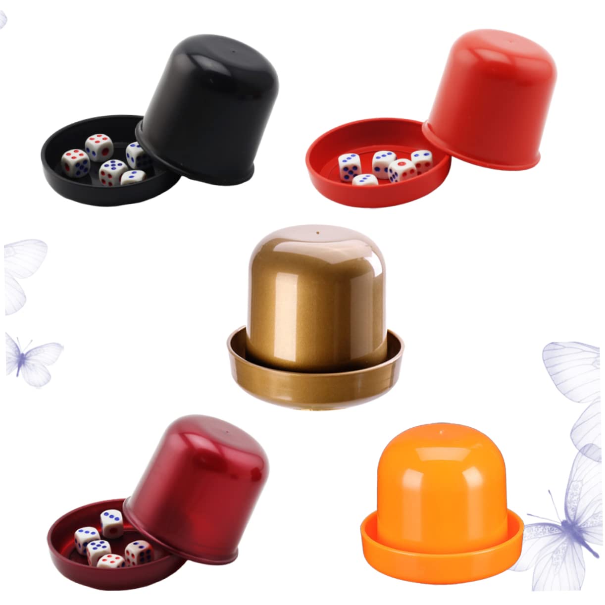 BESPORTBLE Set di 5 Tazze per Dadi Rinforzate Anti-cheating con Base, Materiale Abs Resistente, Copertura Trasparente e 5 Dadi Colorati per Gioco Ktv con Amici