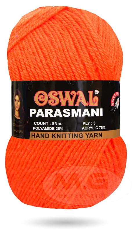 Image of M.G ENTERPRISE 3 Ply Knitting Yarn Wool, Orange 100 GMS Best Used with Knitting Needles, Crochet Needles Wool Yarn for Knitting.-IO Art-EII