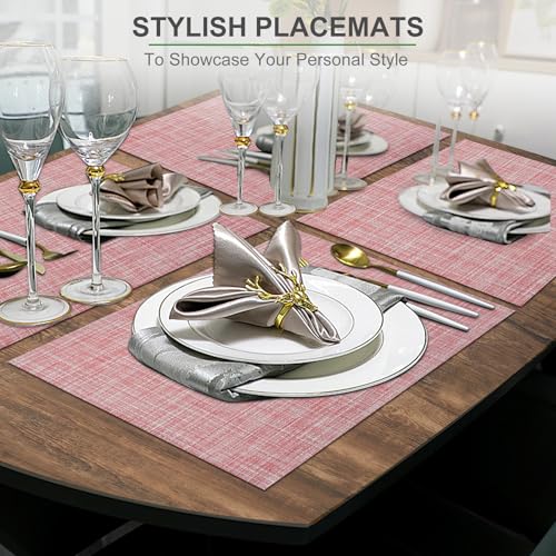 ARTAND Platzsets Abwaschbar 4er Set Vinyl Tischsets für Esstisch Küchen Platzset Dauerhaft PlatzdeckenTischzubehör -4er Set, 02 Rosen Rot – Ansicht 5