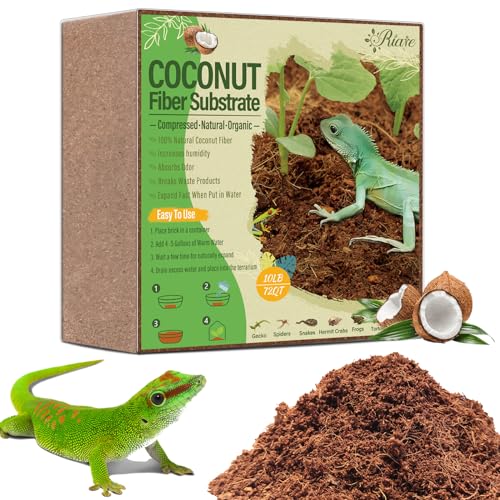 Riare 10LBS Natural Coconut Fiber Substrate for Reptile- Premium Compressed Coconut Husk Terrarium Bedding for Reptile Tortoise Frogs Snakes Hermit Crabs Burrowing Animals