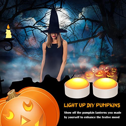Image of Riakrum 6 Pieces Halloween Remote Timer LED Lights with Remote Summer Halloween LED Pumpkin Lights Battery Operated Lantern Bright Flameless Candle(White)