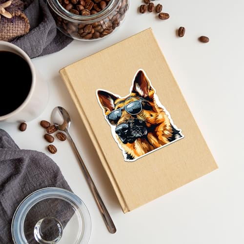 Image of German Shepherd Dog Sticker 8 Pcs (Large Size) Vinyl Stickers Laptop Waterproof Decal for Car Bumper Water Bottle Window Funny Party Birthday Decorations - Size 4 Inches