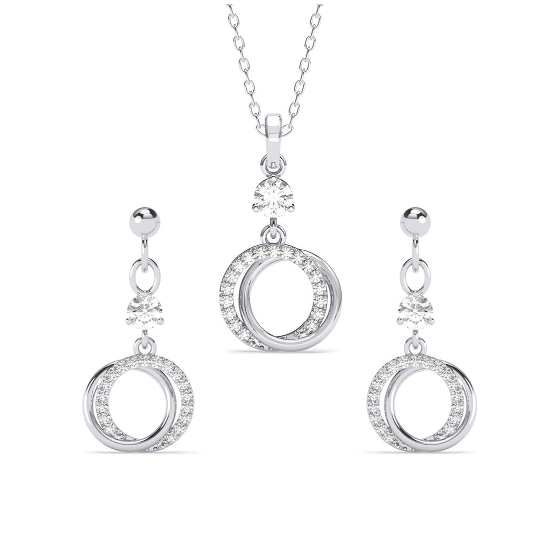 925 Sterling Silver Circle of Joy Pendant Earrings Chain Necklace Jewellery Set | Platinum Plated, Swiss Zirconia | Gift for Women and Girls