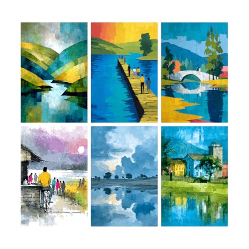 Image of SiddArtify Abstract Landscape Wall Art Prints Set - Modern Scenic Poster Decor for Living Room Office - 12x18 inch Board Pack of 6