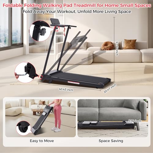 Image of Portable Treadmills for Home Small, Walking Pad with Handle Bar, 3.5HP Electric Mini Treadmills for Home Exercising, Walking Pad Treadmill with Handle Bar and Incline, 0.6-10MPH, 400LBS