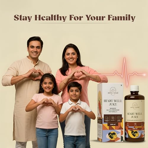 Image of Amysoul Heart Well Juice Ayurvedic Heart Health Supplement pack of 1 (500ml) with Arjuna Garlic Ashwagandha Amla & Hibiscus | Supports Cardiovascular Wellness, Healthy Blood Pressure & Circulation | Herbal Heart Tonic