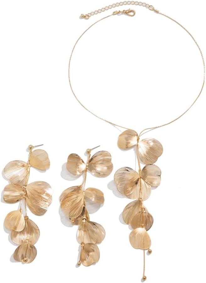 Xerling Bohemian Long Tassel Y Necklaces Ginkgo Leaf Design Necklaces Boho Long Necklace for Women Girls with Earrings