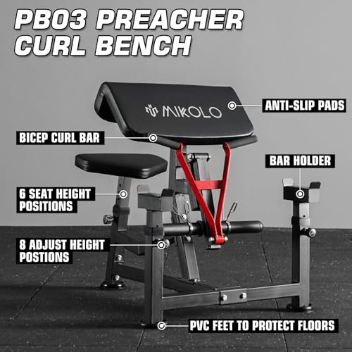 Image of Mikolo Preacher Curl Bench, Plate Loaded Bicep Curl Machine, Bicep Workout Equipment，2 in 1 Arm Training Machine for Home Gym