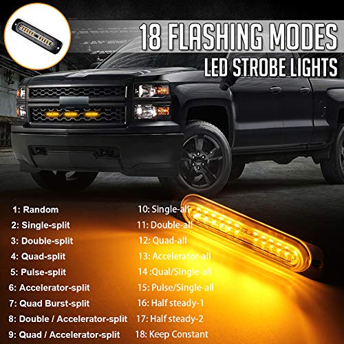 Amber Led Strobe Lights 12 LED Emergency Strobe Lights Surface Flush Mount Grill Flashing Strobe Lights LED Warning Light Bar Side Marker Emergency Safety Light Kit for 12V Tow Trucks Vehicle (12 LED)