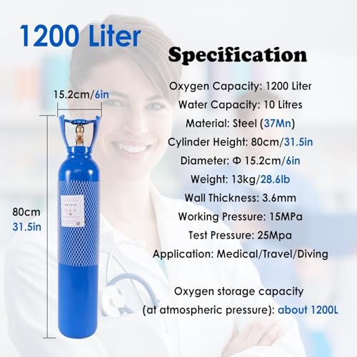 Tragbares Sauerstoffzylinder-Set mit Maske und Wagen für den Heimgebrauch, ideal für Asthma- und Atemprobleme, große Kapazität, sicher und bequem für die tägliche Atemunterstützung