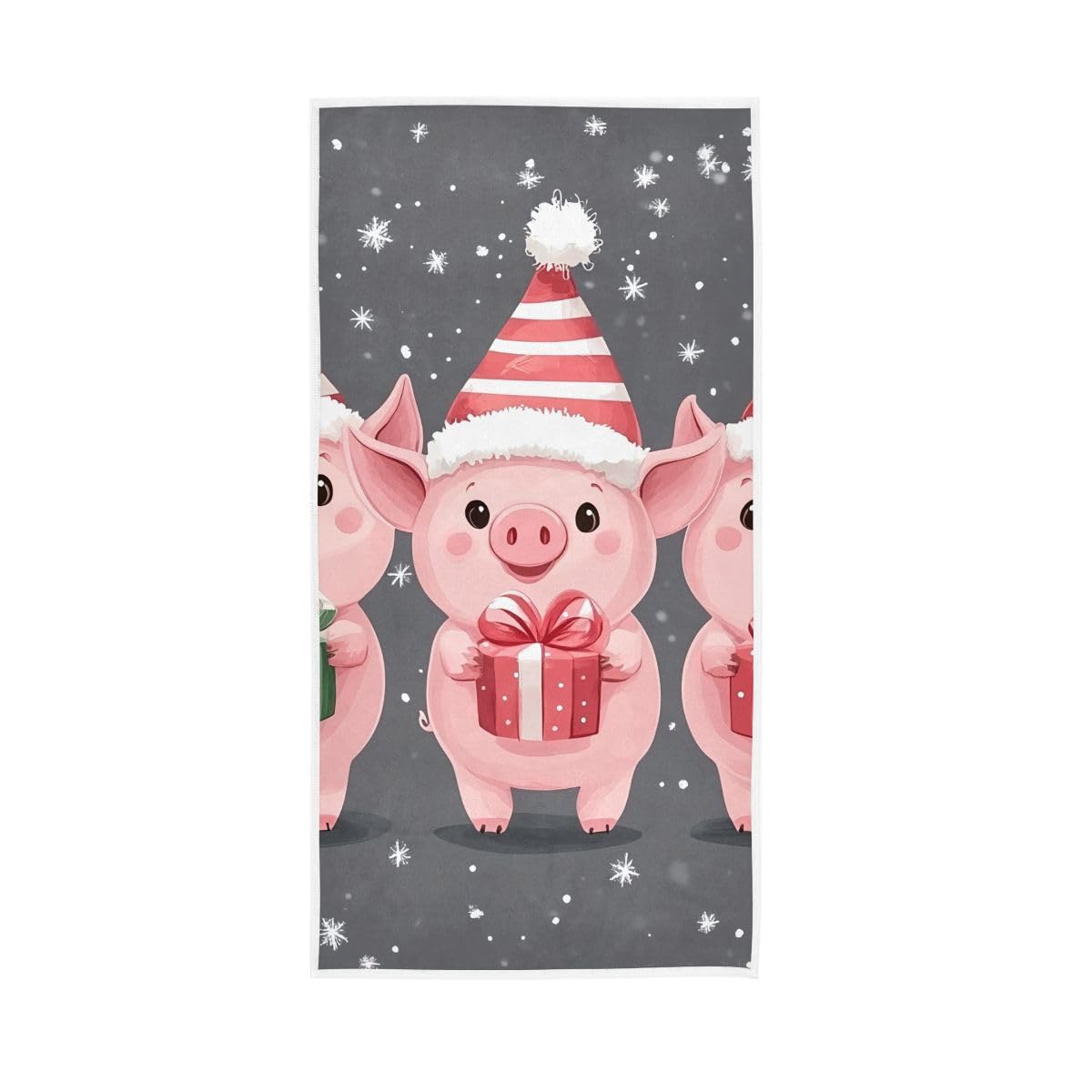 HUYGD Cute Christmas Pigs Grey Hand Towel Soft Washcloths Bathroom Towel 15 x 30 Inch