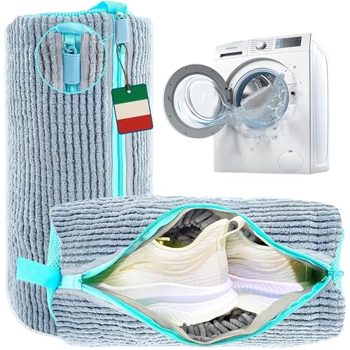 Shoozie 2 Sacchetti per Lavare Scarpe in Lavatrice Universali in Resistente Microfibra Imbottita per Pulizia a 360° – Sacchetto Scarpe Lavatrice con Cerniera Rinforzata e Cuciture Resistenti (Grigio)