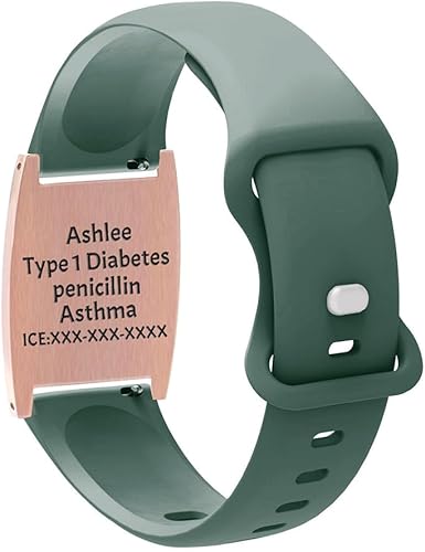 Miniatura 3 de Pulsera personalizada de identificación de alerta médica de nácar, pulseras de alerta médica de oro rosa para mujeres, pulsera deportiva de silicona