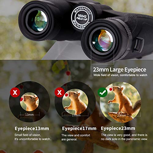 C-Eagleeye 10X42 Binoculars For Adults Bird Watching, Hunting, Travel, Sports, Ipx7 Professional Waterproof & Fog-Proof,With 23Mm Big Eyepiece Bak4 Lens,Includes Bags,Strap,Phone Adapter,Black #TOP3